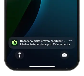 Upozorní na vybití baterie