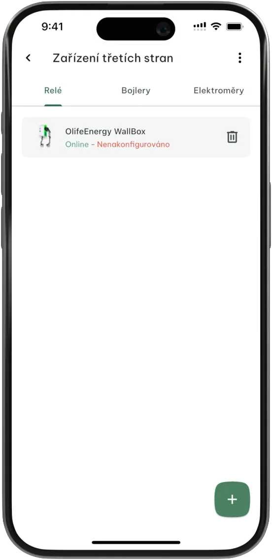 Wallbox připojený v aplikaci Cubee