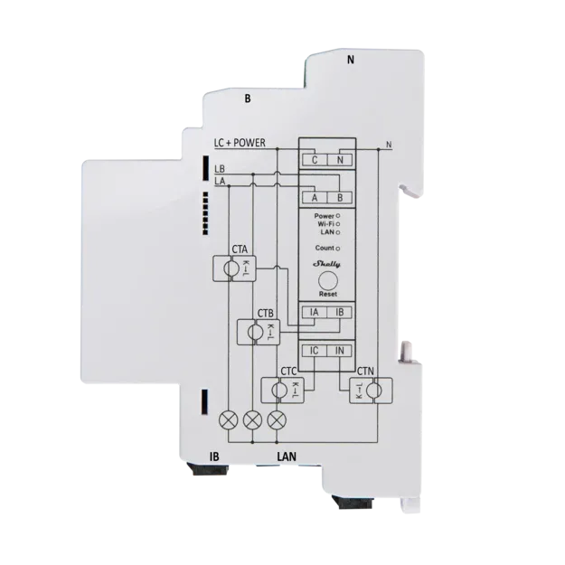 Shelly Pro 3EM 120 A, měřič spotřeby vč. 3 svorek 120A, WiFi, LAN